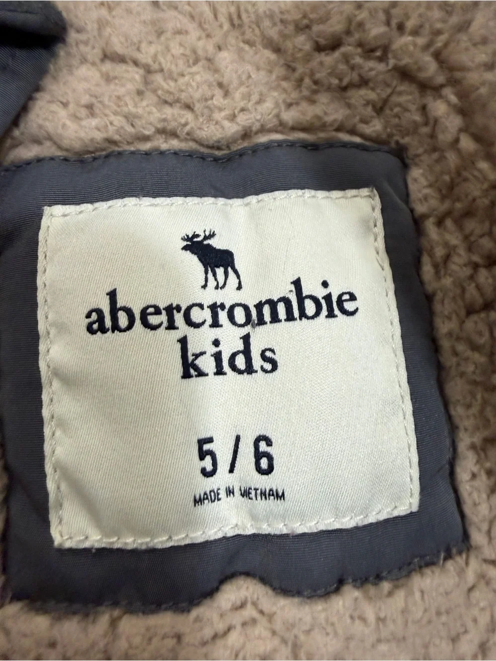 Abercrombie kids Gray Hooded Sherpa-Lined Puffer Jacket with Plaid Trim